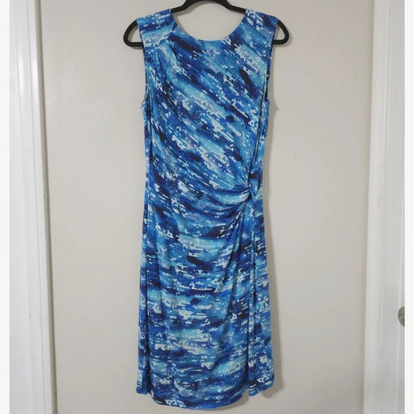 NIC+ZOE Blue Surf Spray Sleeveless Jewel Neck Sheath Dress, Faux Waist Knot, M - Picture 2 of 16